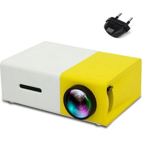 800 Lumen, 80-Zoll-Leinwand, tragbarer Mini-Filmprojektor (1080p), EU-Stecker, gelb-weiß