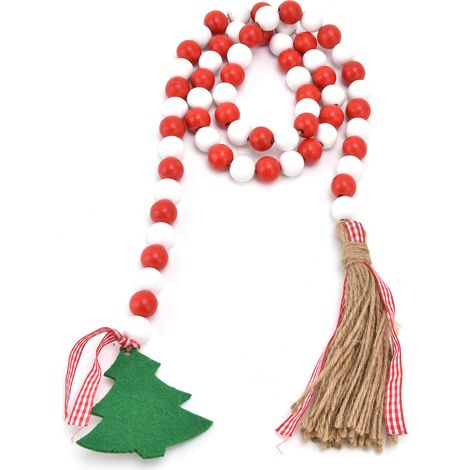 Guirlande de Perles en Bois Rouge et Blanche, Décoration de Noël pour Sapin et Intérieur