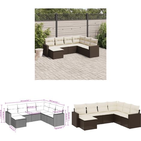 7-tlg. Garten-Sofagarnitur mit Kissen Braun Poly Rattan - Gartensorte - Gartenmöbelset - Polyethylen Möbel - Outdoor Sofa - Lounge Set - Home & Living