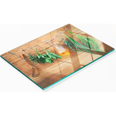 Tabla de cortar decorativa de vidrio templado con cordel para hierbas 80x52 cm (1/5)