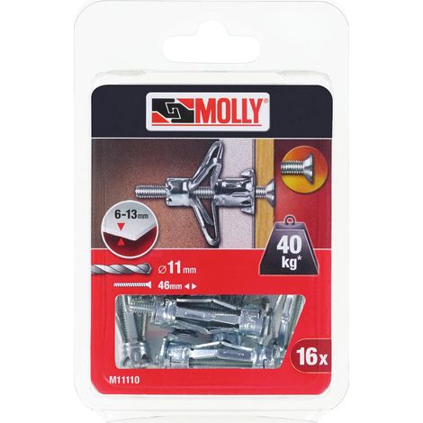 Cheville pour support creux Ø 5 x 36 mm – Charge 40 kg – Traitement anticorrosion – Pour cloison sèche et matériaux creux – Molly