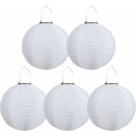Pack de 5 faroles solares LED impermeables para exterior, para jardín, iglesia, patio, fiesta y decoración (blanco, 30 cm)