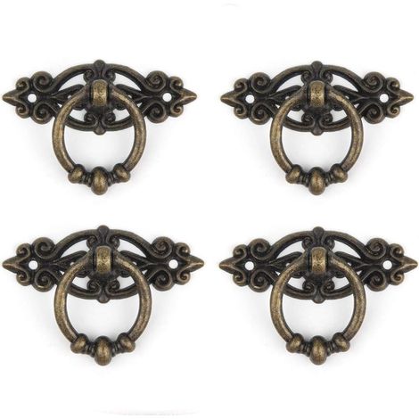 Lot de 4 poignées de tirage vintage, poignées rétro en alliage de zinc antique pour armoire, tiroir, porte, armoire, placard (1/3)
