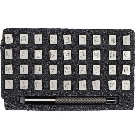 Ensemble D'outils D'estampage en Cuir 6.5mm/0.3in Alphabet Timbre Outils de Poinçonnage Ensemble de Tampons en Cuir Modèles avec Poignée D'estampage (1/5)