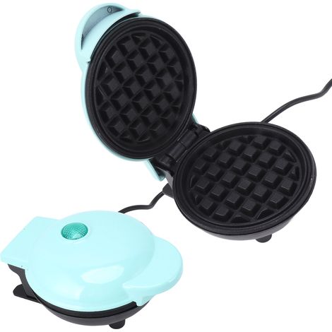 Mini gaufrier antiadhésif double face rond multifonctionnel pour petit-déjeuner, toasts et sandwichs, prise UE 220 V, bleu (1/5)