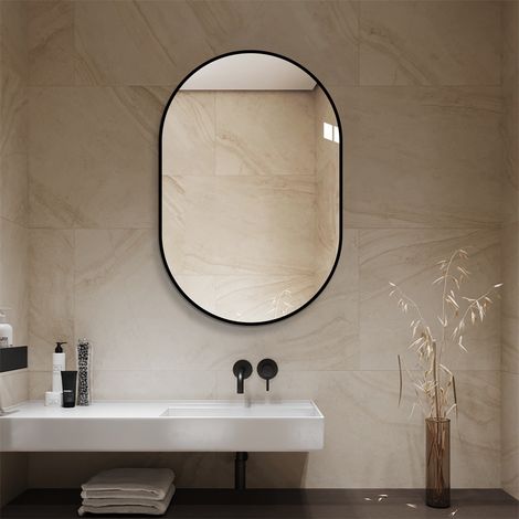 Miroir de Salle de Bain Arche - 60x90cm - Cadre Aluminium Noir HD sans Cuivre Mural Vertical ou Horizontal Moderne - Argent (1/5)