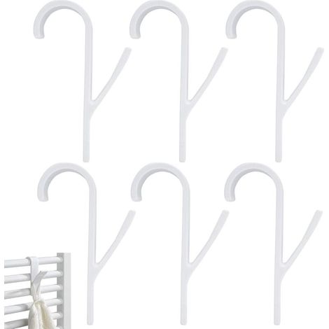Crochets pour radiateur et porte-serviettes, lot de 6 crochets en plastique pour radiateur, porte-serviettes de salle de bain, compatibles avec tous les radiateurs standard (blancs) (1/4)