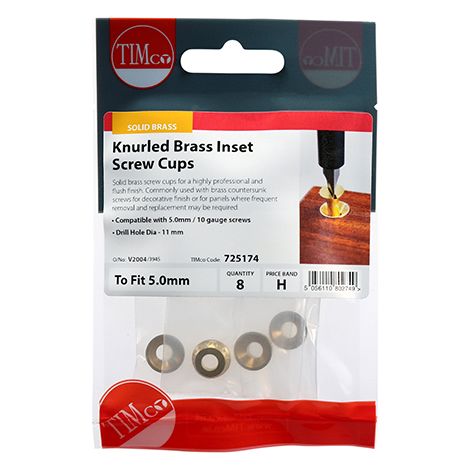 TIMCO Knurled Brass Inset Screw Cup - To fit 4.8, 5.0 Screw (1/2)