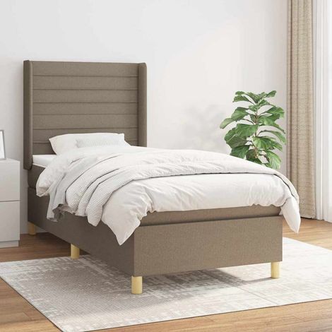 Cama box spring con colchón tela gris taupe 90x200 cm (1/5)