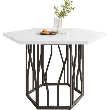 Table à manger moderne en marbre hexagonal,base en métal noir,table basse esthétique simple,adaptée à la salle à manger et au salon (1/5)