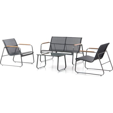 Set Salotto da Giardino 4 Pezzi Bali Divano Poltrone e Tavolino in Acciaio Textilene Grigio (1/5)