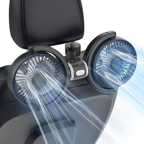 Ventilatore USB per auto: doppie ventole di raffreddamento per i sedili posteriori – 3 velocità, rotazione a 360°, motore brushless silenzioso, regolabile individualmente (1/5)
