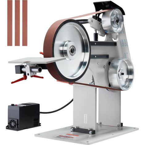 Mophorn Lijadora de banda, pulidora de banda de velocidad variable de 72 x 2 pulgadas con VFD, afilador de cuchillos de 1500 W con 3 moldes de pulido y 3 bandas de lijado para trabajar metales