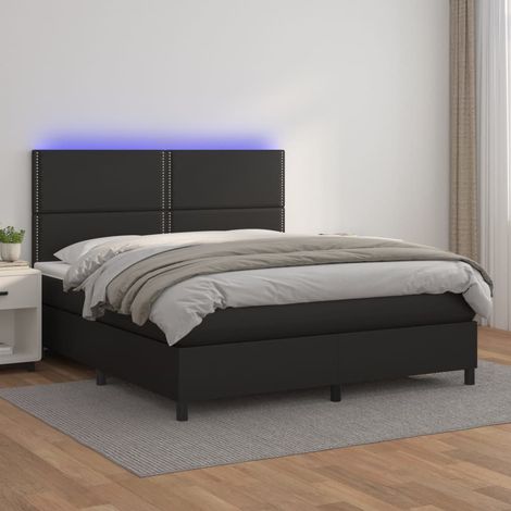 vidaXL Giroletto a Molle con Materasso e LED Nero 180x200cm Similpelle (1/5)