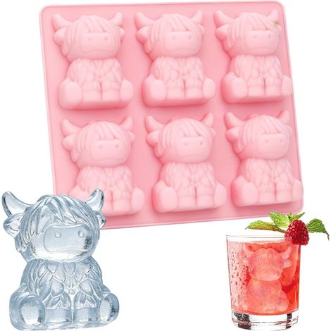 Eiswürfelform Hochlandkuh Silikon Rosa für Getränke & Schokolade