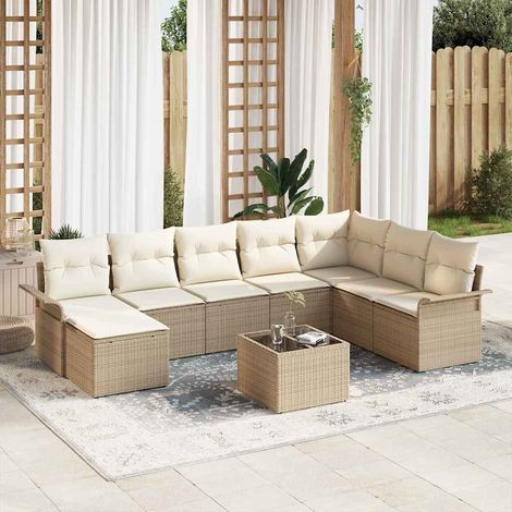 vidaXL Gartensofa-set mit Kissen 9 pcs Beige Poly-Rattan (1/5)