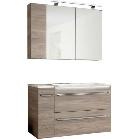 Fackelmann LUXOR Badmöbel Set 5-teilig 100 cm, Braun + LED-Spiegelschrank + Badschränke links"-"90216145 (1/5)