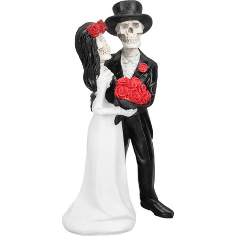 Couple Squelette Marié Danse Amoureux Jour des Morts Statue Résine Figurine Cérémonie Noces Halloween Romantique Mariée Marié (1/5)