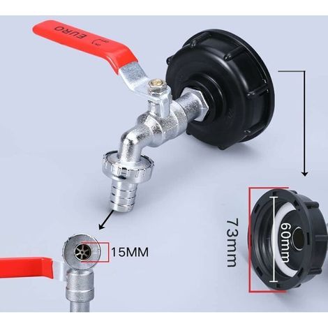 Robinet de cuve récupération eau pluie – Double robinet laiton 1/2' – Filetage S60X6 – Compatible réservoir IBC 1000L (1/4)