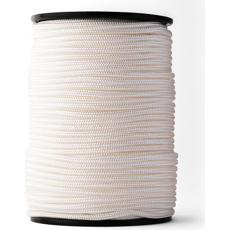SNURO Corde Nylon Tressée (5 mm, 100 m) - Corde en Polyamide Blanc Solide Résistante à l'Usure - Paracorde Solide - Résistance à la Rupture 439kg