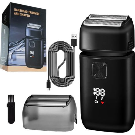 Rasoir Electrique Homme, Rasoir À Grille avec Tondeuse Rétractable, 150 Min D'autonomie, Etanche et Sans Fil, Charge Rapide USB-C, Lames Flexibles Pour Raser Doucement Visage et Barbe, Noir (1/3)