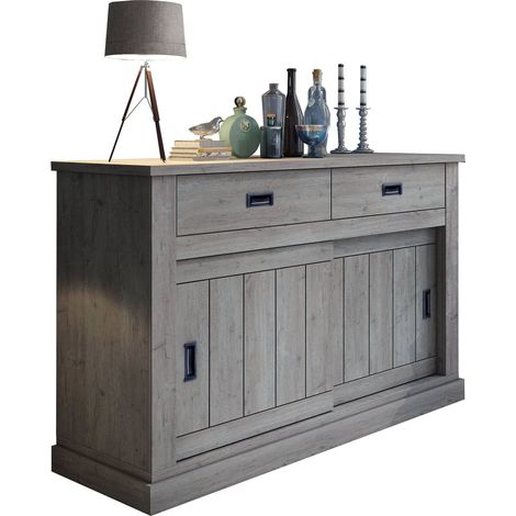 Credenza Lupara, Madia 2 Ripiani, 2 Cassetti, 2 Ante, 138x50x95h cm Grigio Rovere Grigio