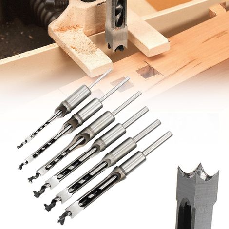 5PCS Hollow Chisel Mortise Drill Tool, Square Hole Drill Bit Tools Set - 1/4" 5/16" 3/8" 7/16" 1/2" (1/5)
