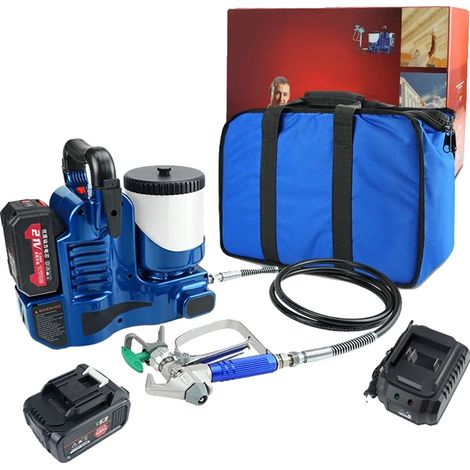 Pulverizador de pintura sin aire, 500 W de potencia, depósito de 1,2 L de capacidad, con 2 baterías. (1/2)