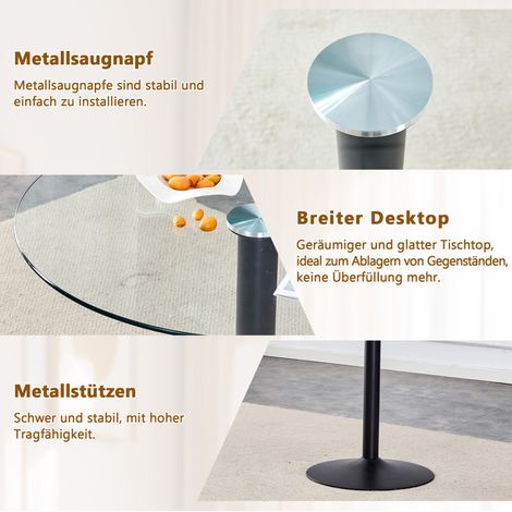 Ensemble table à manger ronde en verre trempé 85 cm avec 4 chaises transparentes en plastique noir (1/5)