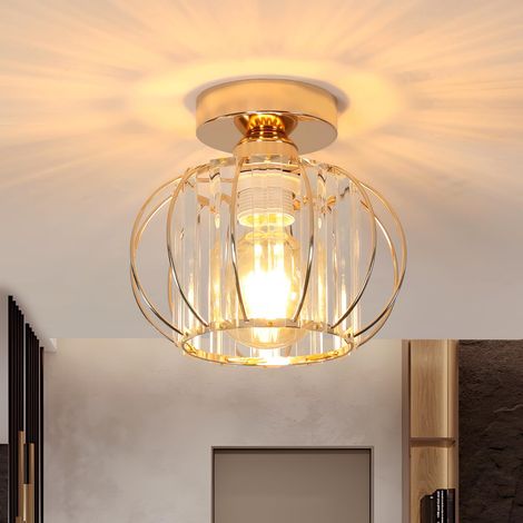 Plafonnier Cristal Or, Ø 18 cm E27 Suspension Luminaire Lustre Vintage avec Abat-jour en Verre pour Entrée Couloir Chambre, Ampoules non incluses (1/5)