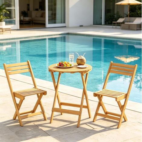Set tavolo e sedie da giardino pieghevoli, tavolo rotondo Ø60 cm, acacia naturale DESVIAE (1/5)