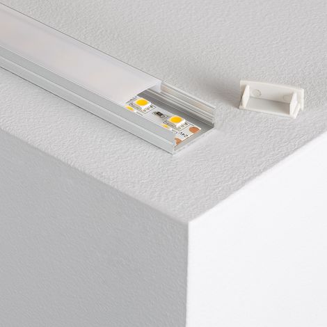 Profilo in Alluminio da Superficie con Copertura Continua per strisce LED doppie fino a 20 mm Bianco 2 m Bianco traslucido (1/5)