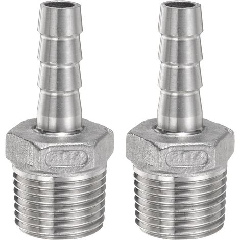 2Pcs Inox Acier Tuyau Cannelé Raccord 0,4" (10mm) Cannelé x g 1/2" Mâle Tuyau Raccord Air Tuyau Cannelé Raccords Coupleur Filetage Connecteur Adaptateur pour Eau Carburant (1/5)