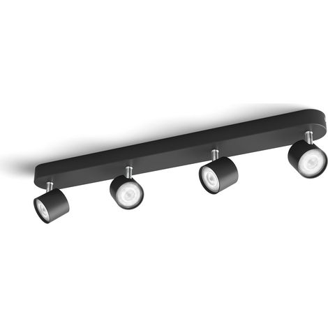 Philips Star Faretto da superficie con 4 punti luce (Nero) - 2700K