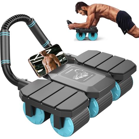 Roue Abdominale, Rouleau Abdominale à Rebond Automatique avec Double Roue à 6 Roues et Support du Coude Rouleau D'exercice Abdominal avec Support pour Téléphone Minuteur et Coussin pour les Genoux
