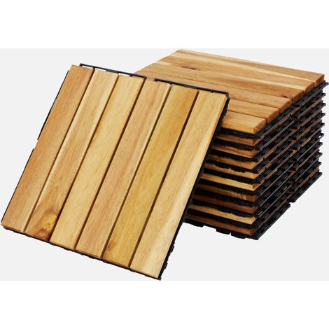 Juego de baldosas de madera para terraza de 30 x 30 cm, diseño lineal (1/5)