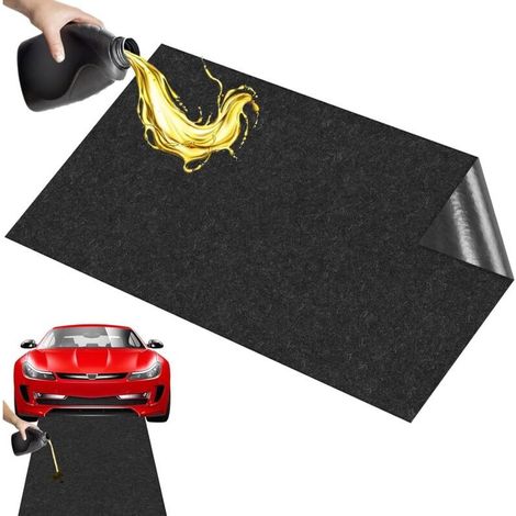 Tapis de récupération d'huile robuste, 90 x 150 cm, pour moto, garage, voiture, protection sol atelier, absorbe l'huile usée, noir (1/5)