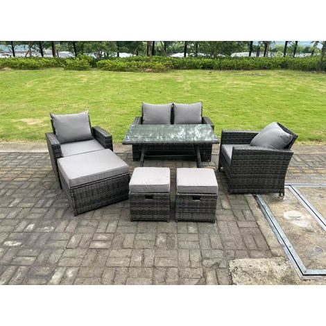 Fimous 7 places Gris foncé mixte Dossier haut Rattan Canapé Set Table à manger Garden Furniture Outdoor (1/5)