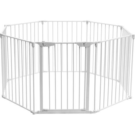 COSTWAY Barrera de Seguridad para Chimenea Reja de Protección para Niño Metal Plegable Seguridad para Puerta Escalera 5M (Blanco) (1/5)