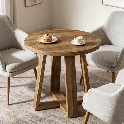 Table ronde en MDF brun 80 cm, table de réunion, bureau et salon, 75 cm REDOM (1/5)