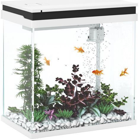 Petit aquarium complet 14L aquarium en verre avec système de filtration éclairage LED pompe à eau 30 x 20 x 33 cm blanc (1/5)