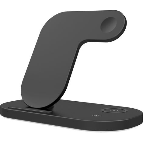 3-in-1-Kabelloses Ladekabel, Schnellladestation, Touch-Control, LED-Anzeige, für Smartphones, Uhren, Kopfhörer, Schwarz