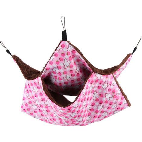 Hamac suspendu double couche chaud avec compartiments pour lapin rose, idéal pour les écureuils et autres petits animaux de compagnie. (1/5)