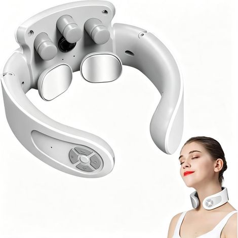 Masajeador de cuello portátil con control por voz, terapia de calor a 42 °C, 5 modos, 15 niveles de intensidad. Ideal para la oficina, el hogar y para viajar. (1/5)