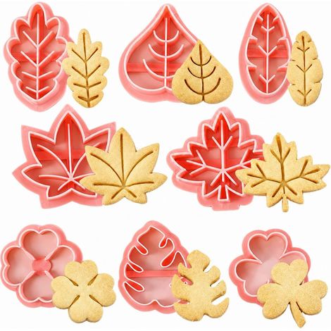Leaf Cookie Cutter Set, 8 Leaf Shapes, Plastic Cookie Cutters for Cookies, Cakes, Pastries (1/5)