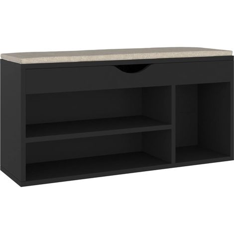 vidaXL Panca Porta Scarpe con Cuscino Nera 104x30x49cm Multistrato (1/5)