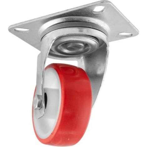 Roulette pivotante rouge avec base - 100mm/120kg, INTHER.