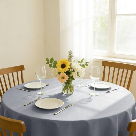 Runde Tischdecke 150 cm Grau, Fleckschutz, Abwaschbar, Pflegeleicht