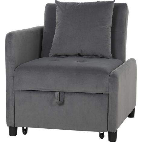 HOMCOM Poltrona Letto con Schienale Reclinabile e Ruote, Grigio Scuro (1/5)