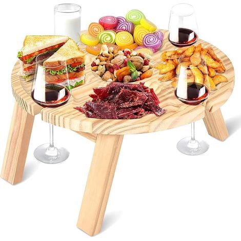 Portable Outdoor Wine Table, Mini Camping Table, Picnic Table, Round Wood, Portable, Outdoor, Foldable, Small Beach Table for Garden, Travel (30 x 16 cm) (1/5)